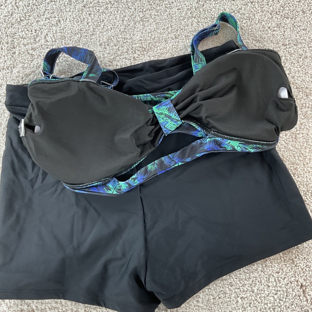 B2PRITY Womens Tropical Print Bikini Set High Waisted Boy Shorts Black LG NWT - Picture 7 of 9